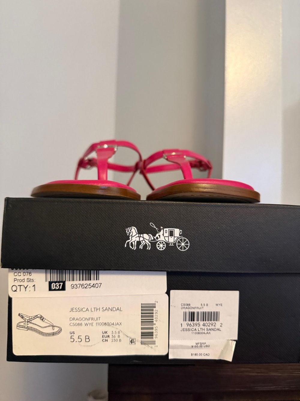 Coach Hot Pink Leather T-Strap Sandals with Signature 'C' Accent - Picture 3 of 6